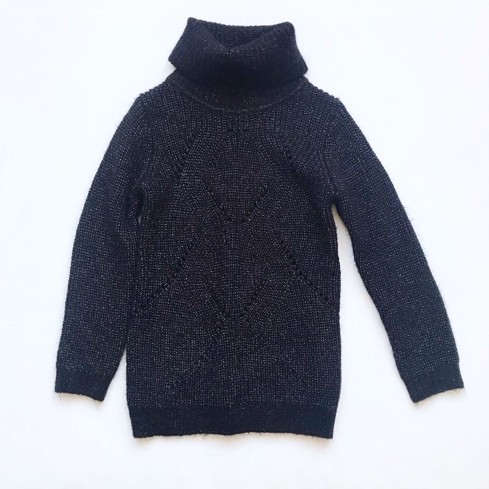 H&M black/silver knit turtle neck sweater EUC 6-7Y